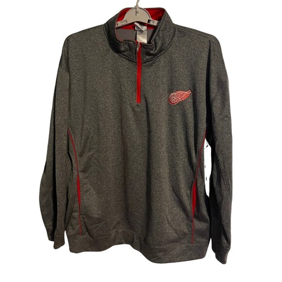 Detroit Red Wings NHL 1/4 Zip Pullover Sweatshirt Men's 2XL Gray Red Trim - Picture 1 of 5